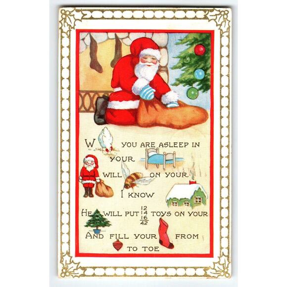 Santa Claus 1937 Christmas Postcard When You Are Asleep In Bed Poem Whitney - Picture 1 of 2
